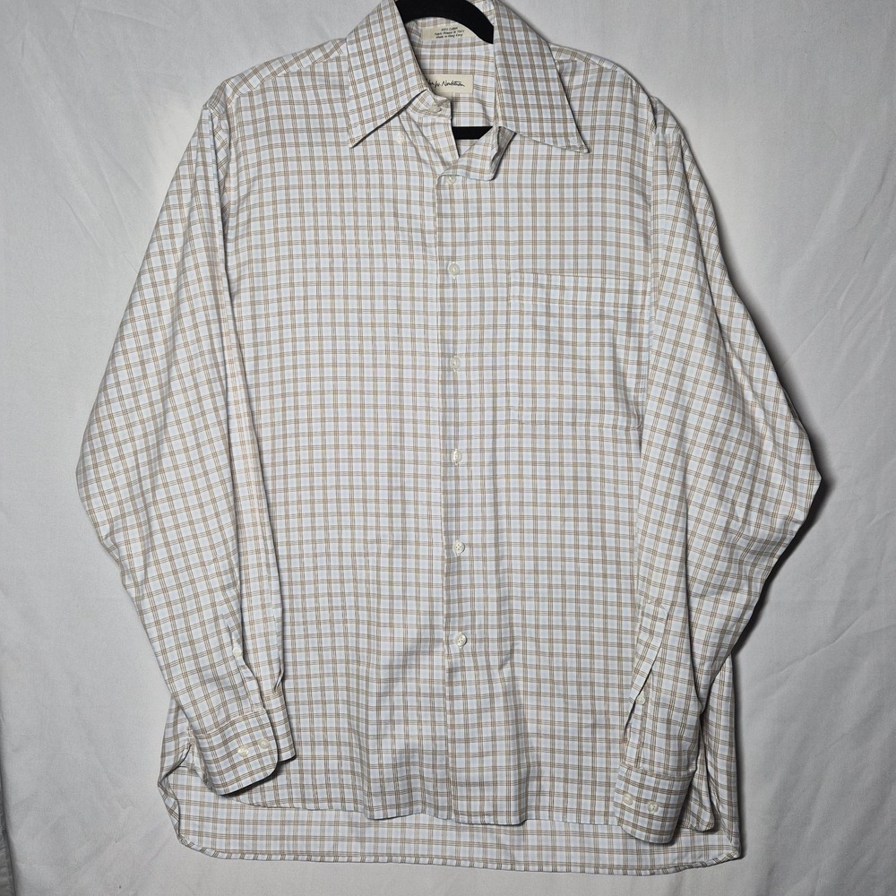 John W. Nordstrom Dress Shirt‎ Medium Plaid Button Up Light Blue/brow Beige Mens